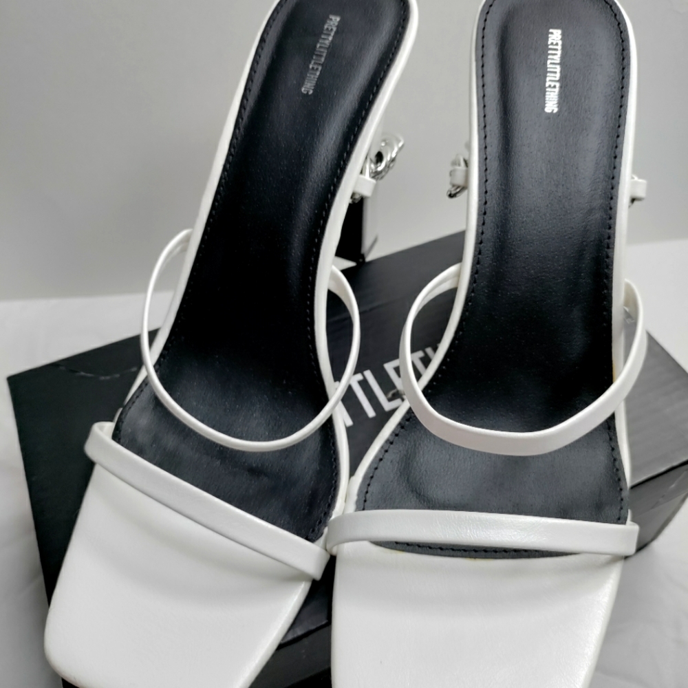Chunky white heels